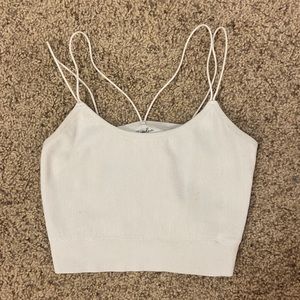 Ribbed Cropped Strappy Tank- White